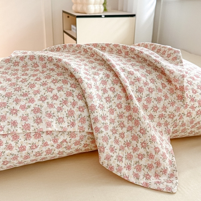 芙绣家纺2025新款-A类全棉双层纱小清新印花单枕套学生单枕套 十里桃花