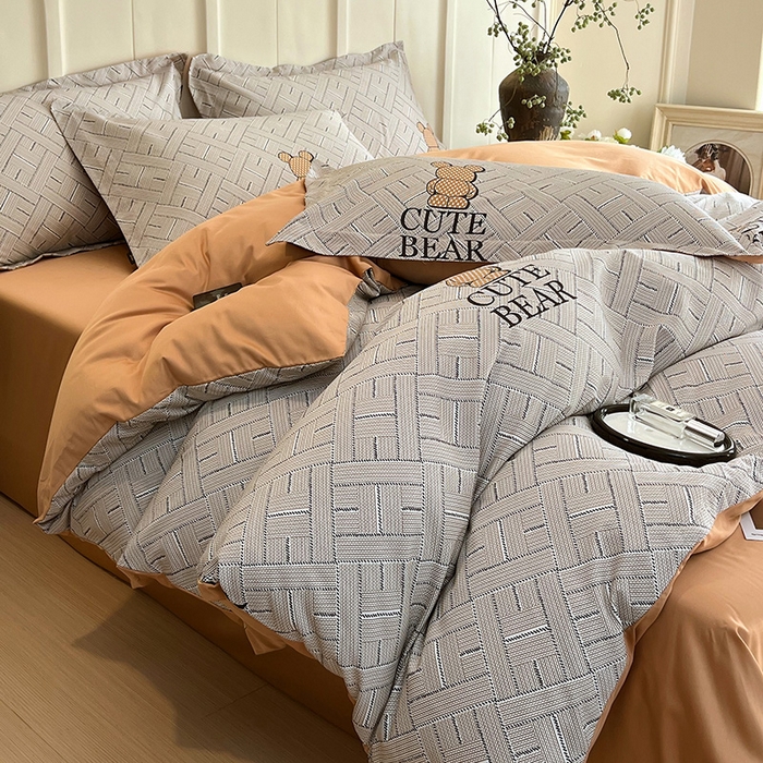 91家纺网 家纺一手货源 找家纺 悦织湾家纺 2025爆款上新【全棉60S长绒棉】100%全棉60S长绒棉四件套纯棉印花床上用品34件套轻奢北欧公主风 布朗熊