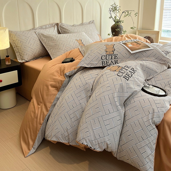 91家纺网 家纺一手货源 找家纺 悦织湾家纺 2025爆款上新【全棉60S长绒棉】100%全棉60S长绒棉四件套纯棉印花床上用品34件套轻奢北欧公主风 布朗熊