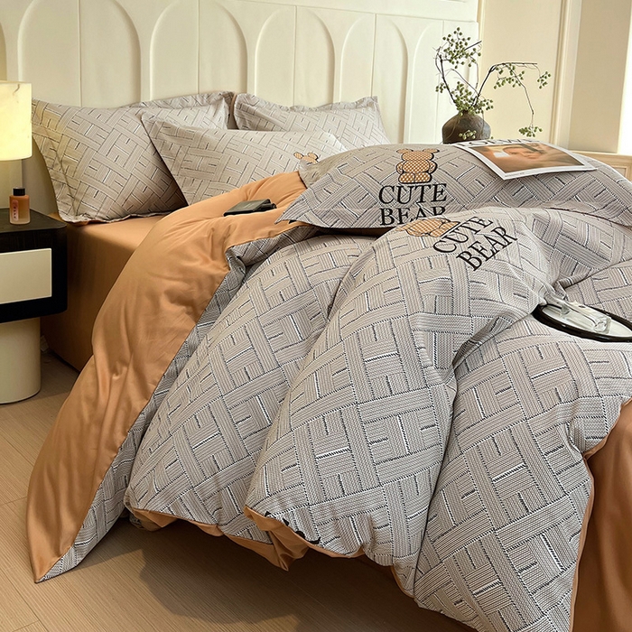 91家纺网 家纺一手货源 找家纺 悦织湾家纺 2025爆款上新【全棉60S长绒棉】100%全棉60S长绒棉四件套纯棉印花床上用品34件套轻奢北欧公主风 布朗熊