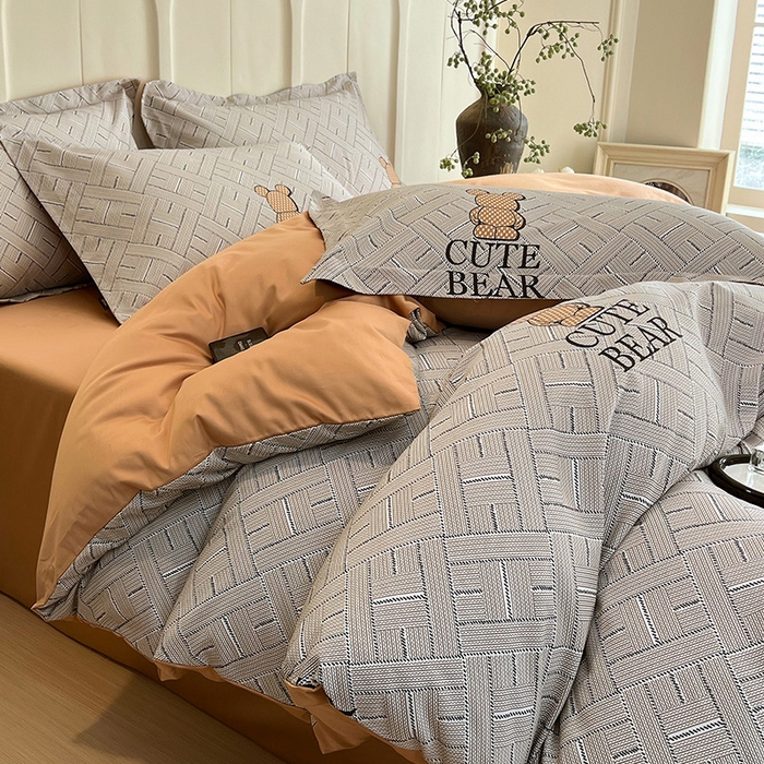 91家纺网 家纺一手货源 找家纺 悦织湾家纺 2025爆款上新【全棉60S长绒棉】100%全棉60S长绒棉四件套纯棉印花床上用品34件套轻奢北欧公主风 布朗熊