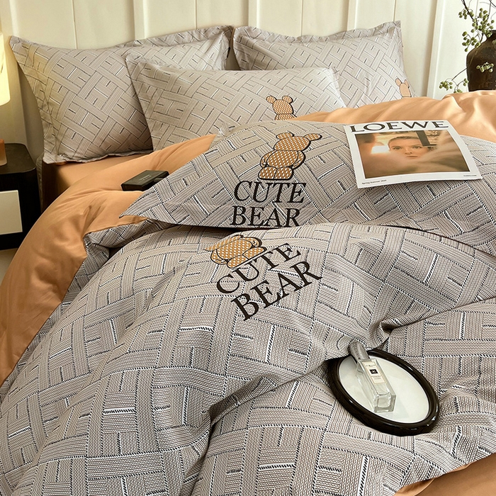 91家纺网 家纺一手货源 找家纺 悦织湾家纺 2025爆款上新【全棉60S长绒棉】100%全棉60S长绒棉四件套纯棉印花床上用品34件套轻奢北欧公主风 布朗熊