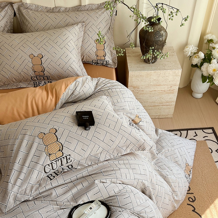 91家纺网 家纺一手货源 找家纺 悦织湾家纺 2025爆款上新【全棉60S长绒棉】100%全棉60S长绒棉四件套纯棉印花床上用品34件套轻奢北欧公主风 布朗熊