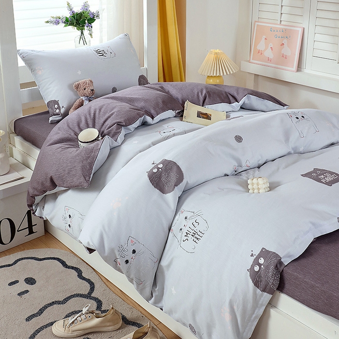 91家纺网 家纺一手货源 找家纺 悦织湾家纺 2025新款13372全棉纯棉印花学生三件套正宗高密度活性环保印染上下铺三件套 哈基米-灰