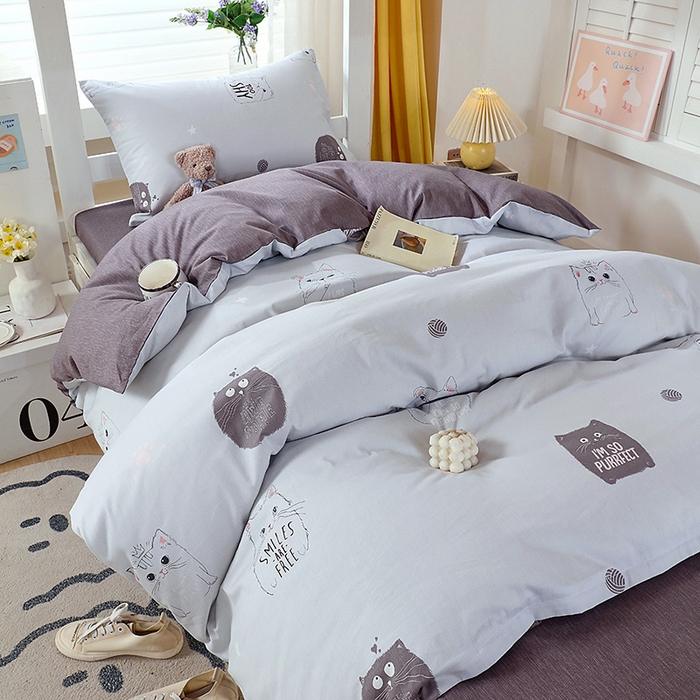 91家纺网 家纺一手货源 找家纺 悦织湾家纺 2025新款13372全棉纯棉印花学生三件套正宗高密度活性环保印染上下铺三件套 哈基米-灰