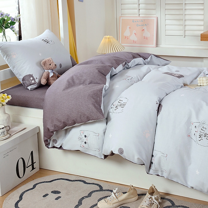 91家纺网 家纺一手货源 找家纺 悦织湾家纺 2025新款13372全棉纯棉印花学生三件套正宗高密度活性环保印染上下铺三件套 哈基米-灰