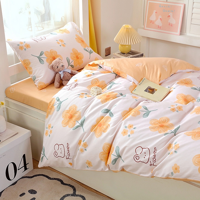 91家纺网 家纺一手货源 找家纺 悦织湾家纺 2025新款13372全棉纯棉印花学生三件套正宗高密度活性环保印染上下铺三件套 花间小熊-黄