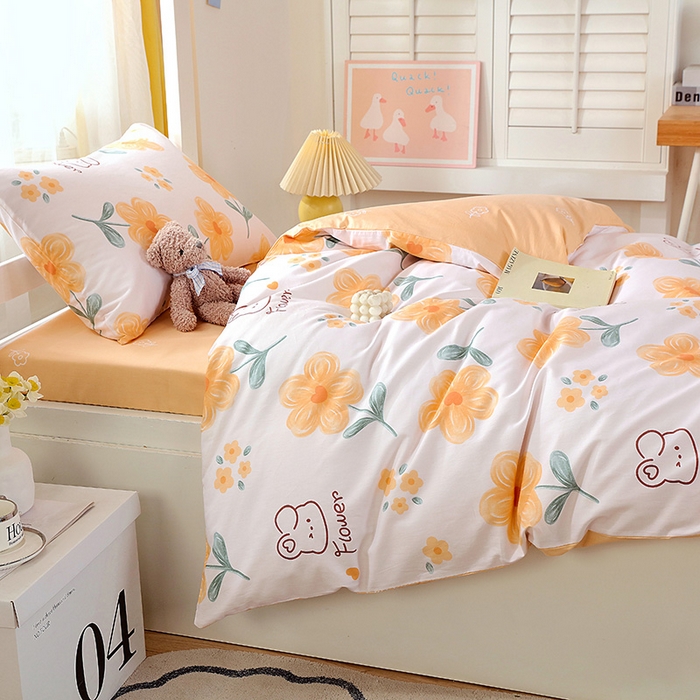 91家纺网 家纺一手货源 找家纺 悦织湾家纺 2025新款13372全棉纯棉印花学生三件套正宗高密度活性环保印染上下铺三件套 花间小熊-黄