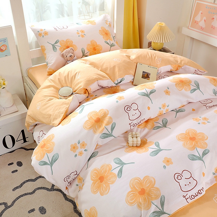 91家纺网 家纺一手货源 找家纺 悦织湾家纺 2025新款13372全棉纯棉印花学生三件套正宗高密度活性环保印染上下铺三件套 花间小熊-黄