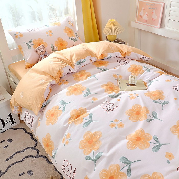 91家纺网 家纺一手货源 找家纺 悦织湾家纺 2025新款13372全棉纯棉印花学生三件套正宗高密度活性环保印染上下铺三件套 花间小熊-黄