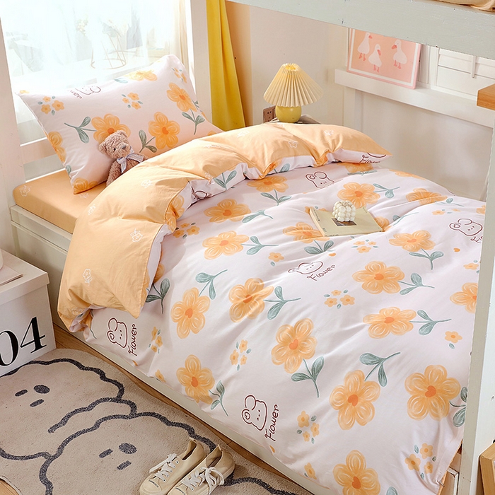 91家纺网 家纺一手货源 找家纺 悦织湾家纺 2025新款13372全棉纯棉印花学生三件套正宗高密度活性环保印染上下铺三件套 花间小熊-黄