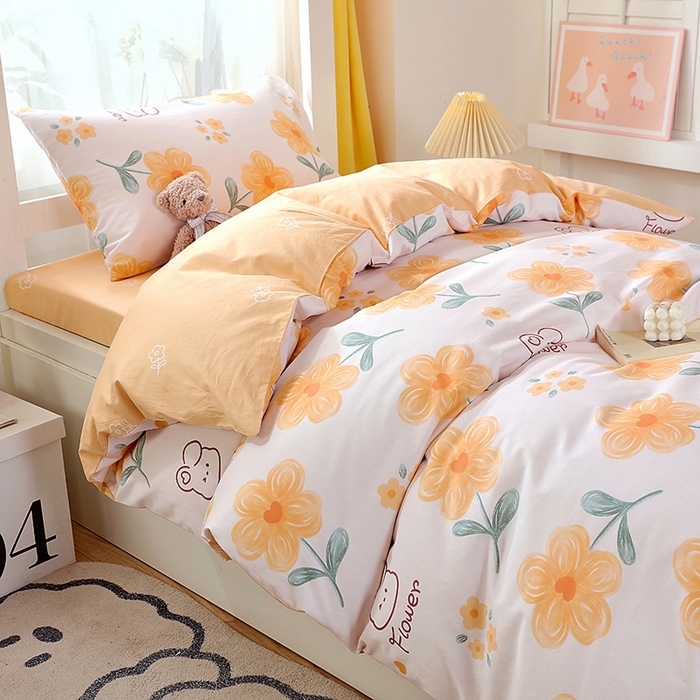 91家纺网 家纺一手货源 找家纺 悦织湾家纺 2025新款13372全棉纯棉印花学生三件套正宗高密度活性环保印染上下铺三件套 花间小熊-黄