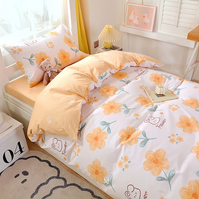 91家纺网 家纺一手货源 找家纺 悦织湾家纺 2025新款13372全棉纯棉印花学生三件套正宗高密度活性环保印染上下铺三件套 花间小熊-黄