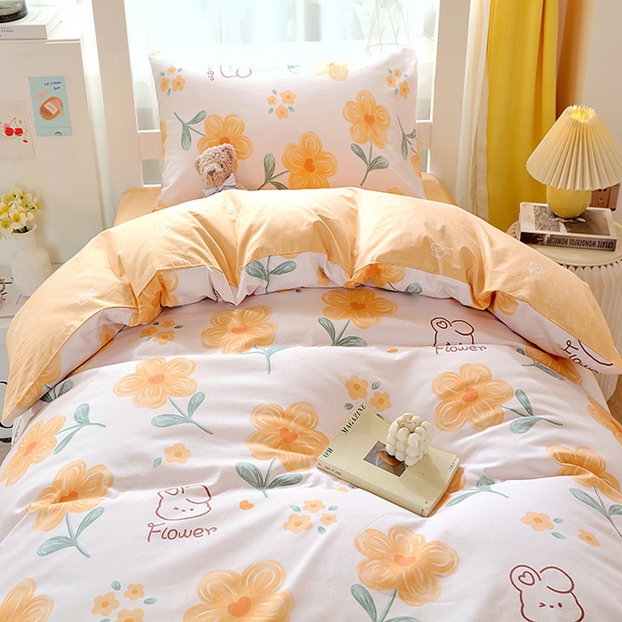 91家纺网 家纺一手货源 找家纺 悦织湾家纺 2025新款13372全棉纯棉印花学生三件套正宗高密度活性环保印染上下铺三件套 花间小熊-黄