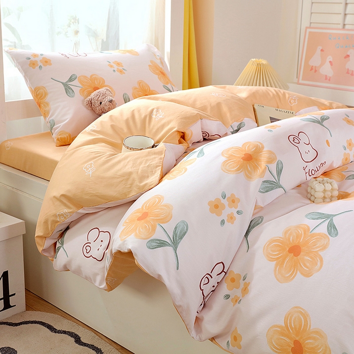 91家纺网 家纺一手货源 找家纺 悦织湾家纺 2025新款13372全棉纯棉印花学生三件套正宗高密度活性环保印染上下铺三件套 花间小熊-黄