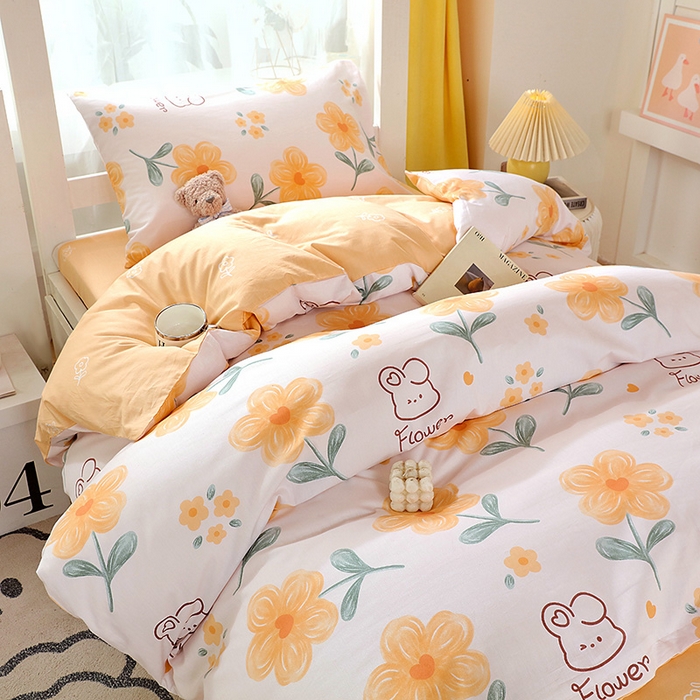 91家纺网 家纺一手货源 找家纺 悦织湾家纺 2025新款13372全棉纯棉印花学生三件套正宗高密度活性环保印染上下铺三件套 花间小熊-黄