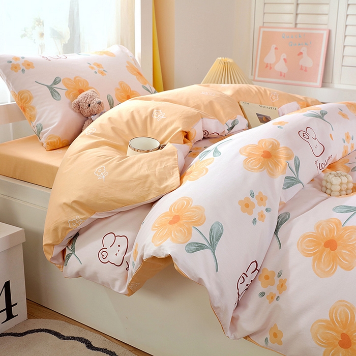 91家纺网 家纺一手货源 找家纺 悦织湾家纺 2025新款13372全棉纯棉印花学生三件套正宗高密度活性环保印染上下铺三件套 花间小熊-黄