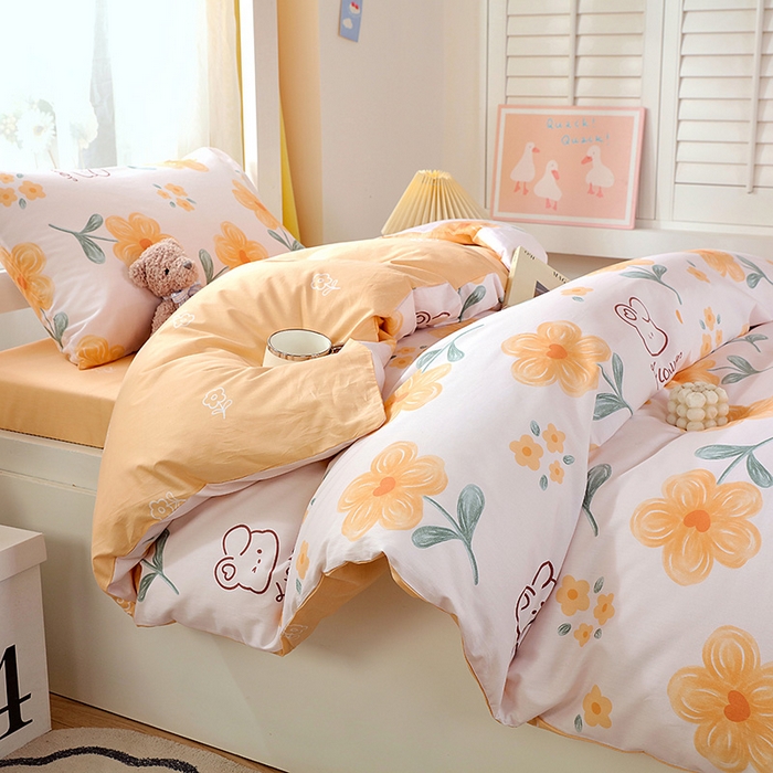 91家纺网 家纺一手货源 找家纺 悦织湾家纺 2025新款13372全棉纯棉印花学生三件套正宗高密度活性环保印染上下铺三件套 花间小熊-黄