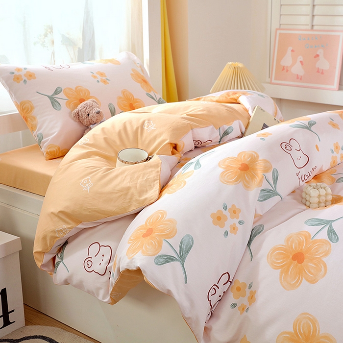 91家纺网 家纺一手货源 找家纺 悦织湾家纺 2025新款13372全棉纯棉印花学生三件套正宗高密度活性环保印染上下铺三件套 花间小熊-黄