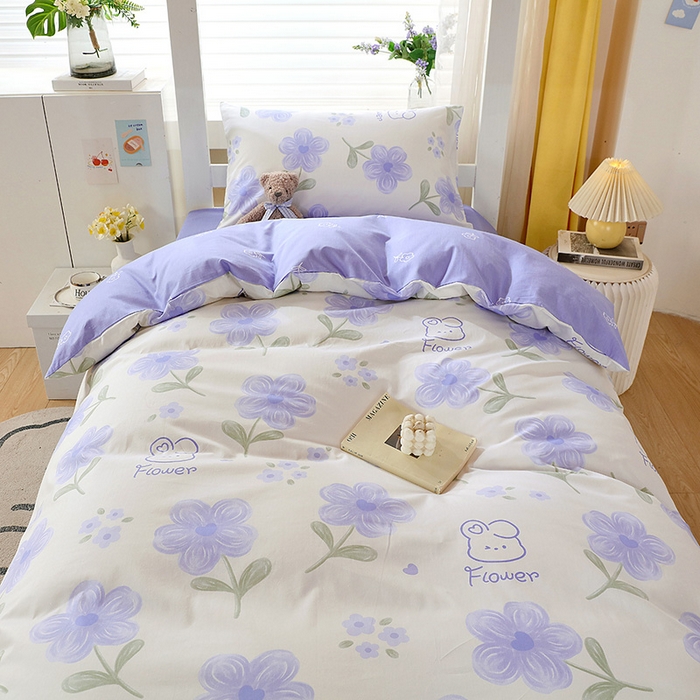 91家纺网 家纺一手货源 找家纺 悦织湾家纺 2025新款13372全棉纯棉印花学生三件套正宗高密度活性环保印染上下铺三件套 花间小熊-蓝