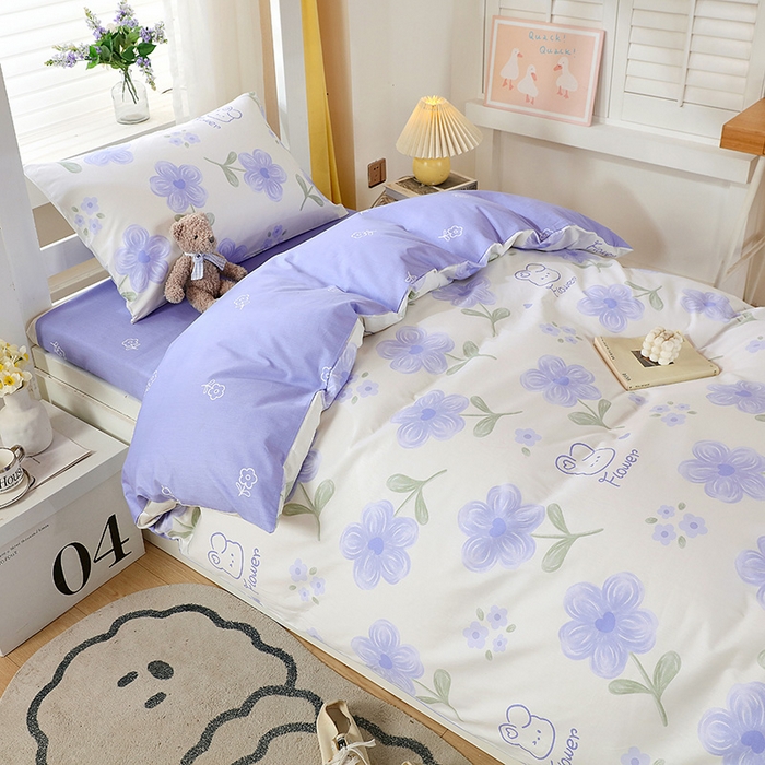 91家纺网 家纺一手货源 找家纺 悦织湾家纺 2025新款13372全棉纯棉印花学生三件套正宗高密度活性环保印染上下铺三件套 花间小熊-蓝