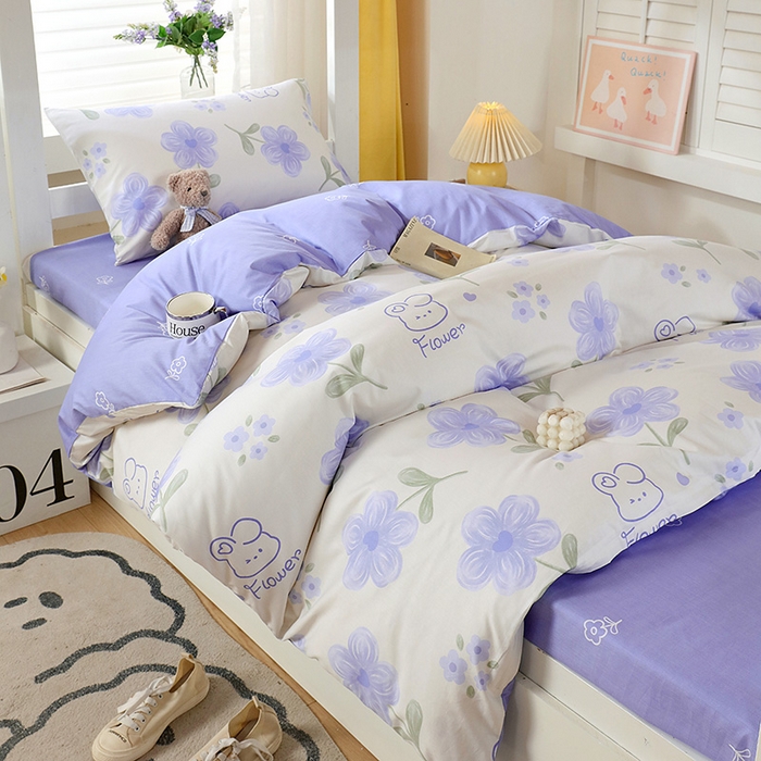 91家纺网 家纺一手货源 找家纺 悦织湾家纺 2025新款13372全棉纯棉印花学生三件套正宗高密度活性环保印染上下铺三件套 花间小熊-蓝