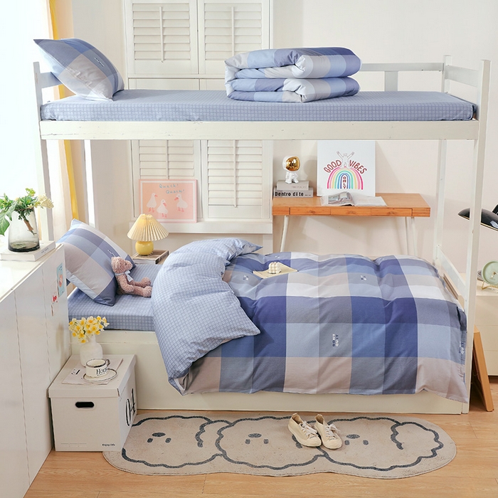 91家纺网 家纺一手货源 找家纺 悦织湾家纺 2025新款13372全棉纯棉印花学生三件套正宗高密度活性环保印染上下铺三件套 记忆-蓝