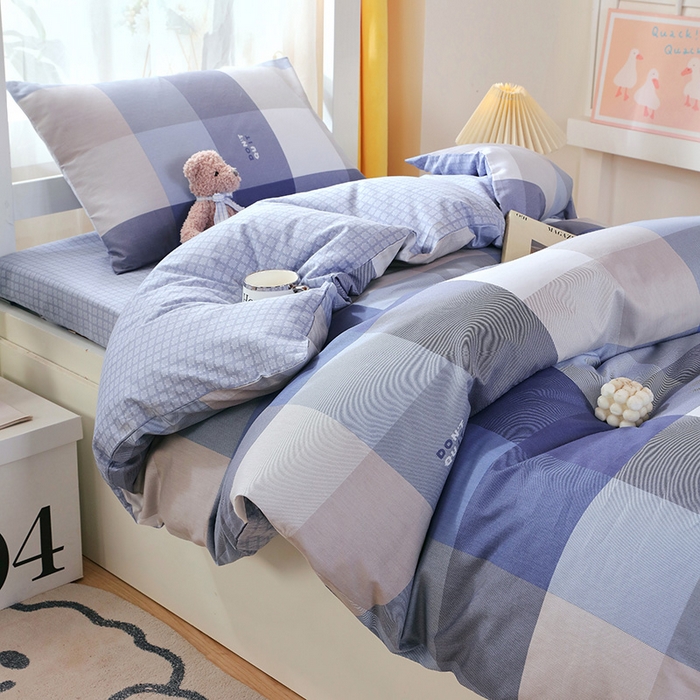 91家纺网 家纺一手货源 找家纺 悦织湾家纺 2025新款13372全棉纯棉印花学生三件套正宗高密度活性环保印染上下铺三件套 记忆-蓝