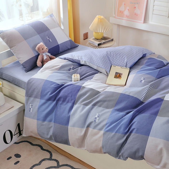 91家纺网 家纺一手货源 找家纺 悦织湾家纺 2025新款13372全棉纯棉印花学生三件套正宗高密度活性环保印染上下铺三件套 记忆-蓝