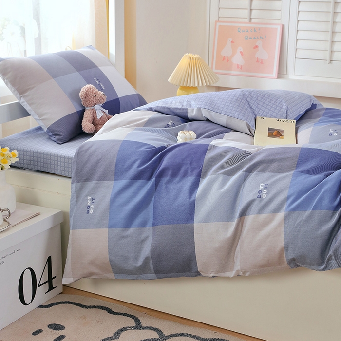 91家纺网 家纺一手货源 找家纺 悦织湾家纺 2025新款13372全棉纯棉印花学生三件套正宗高密度活性环保印染上下铺三件套 记忆-蓝