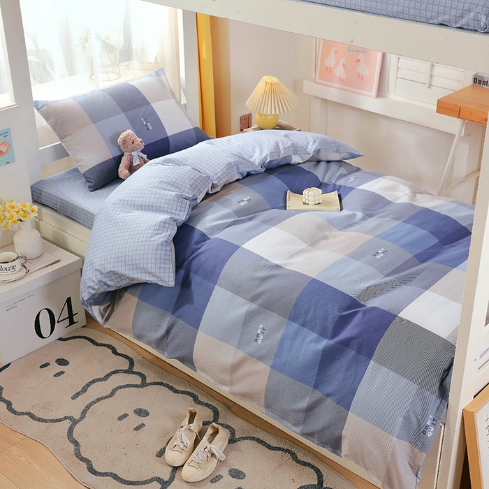 91家纺网 家纺一手货源 找家纺 悦织湾家纺 2025新款13372全棉纯棉印花学生三件套正宗高密度活性环保印染上下铺三件套 记忆-蓝