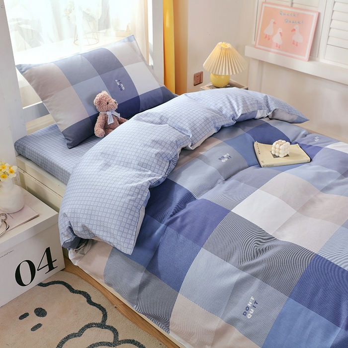 91家纺网 家纺一手货源 找家纺 悦织湾家纺 2025新款13372全棉纯棉印花学生三件套正宗高密度活性环保印染上下铺三件套 记忆-蓝