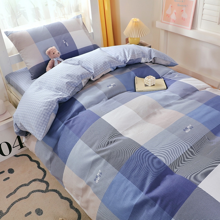 91家纺网 家纺一手货源 找家纺 悦织湾家纺 2025新款13372全棉纯棉印花学生三件套正宗高密度活性环保印染上下铺三件套 记忆-蓝