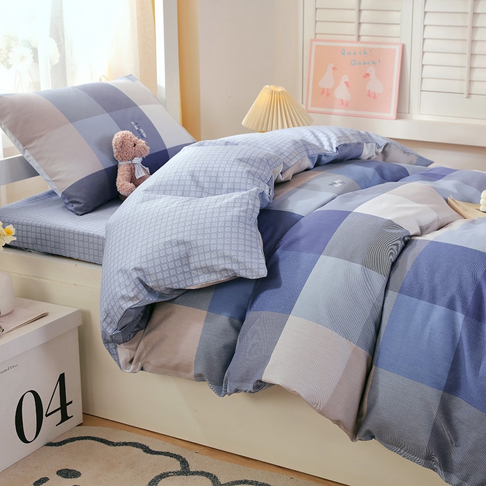 91家纺网 家纺一手货源 找家纺 悦织湾家纺 2025新款13372全棉纯棉印花学生三件套正宗高密度活性环保印染上下铺三件套 记忆-蓝