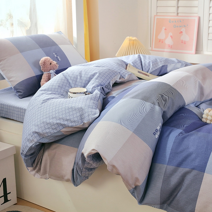 91家纺网 家纺一手货源 找家纺 悦织湾家纺 2025新款13372全棉纯棉印花学生三件套正宗高密度活性环保印染上下铺三件套 记忆-蓝