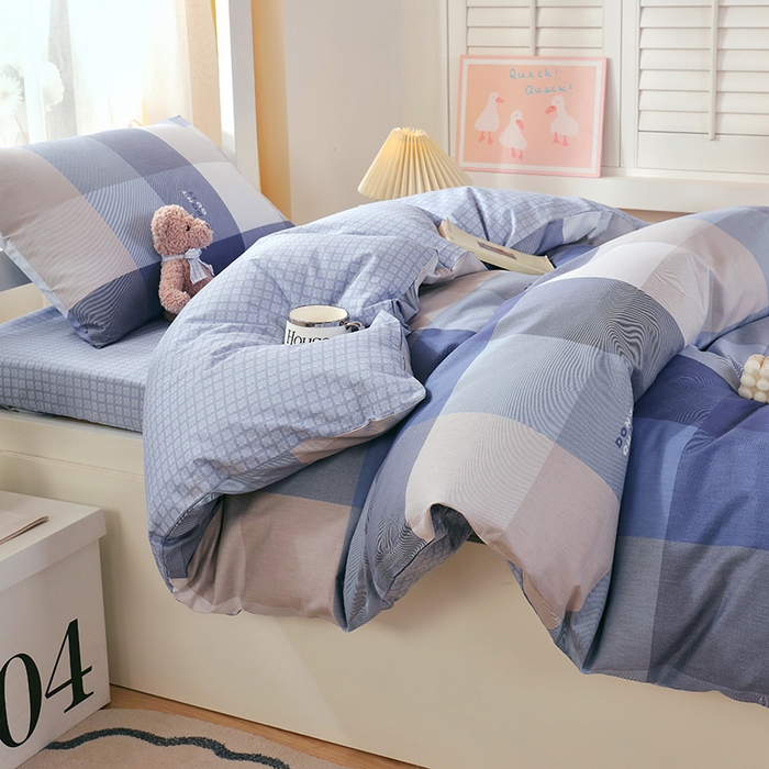 91家纺网 家纺一手货源 找家纺 悦织湾家纺 2025新款13372全棉纯棉印花学生三件套正宗高密度活性环保印染上下铺三件套 记忆-蓝