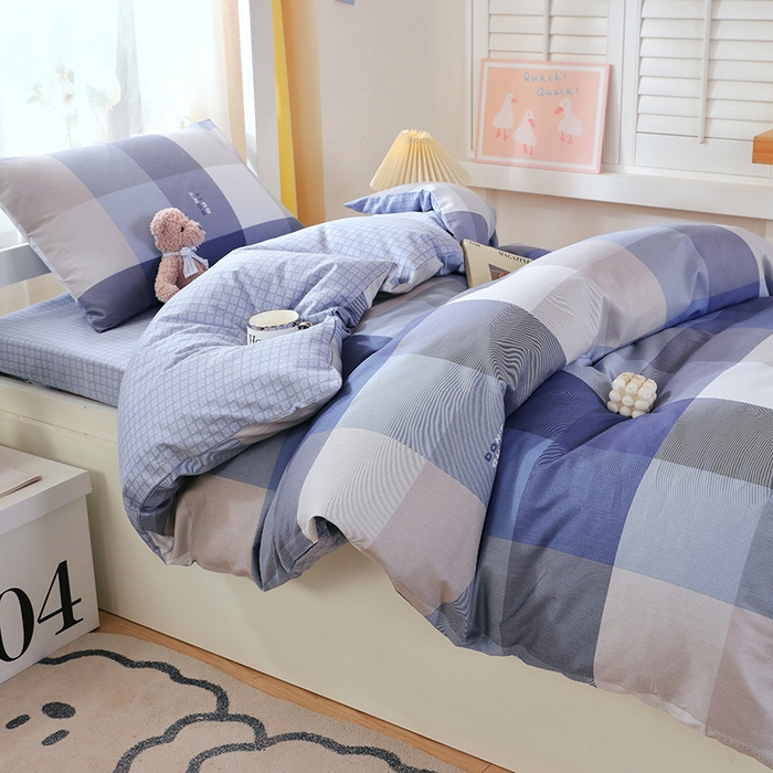 91家纺网 家纺一手货源 找家纺 悦织湾家纺 2025新款13372全棉纯棉印花学生三件套正宗高密度活性环保印染上下铺三件套 记忆-蓝