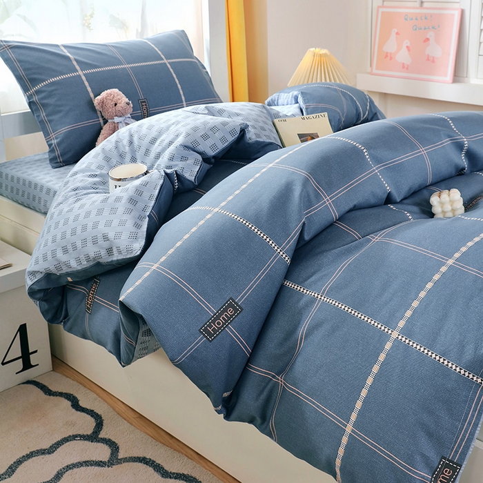 91家纺网 家纺一手货源 找家纺 悦织湾家纺 2025新款13372全棉纯棉印花学生三件套正宗高密度活性环保印染上下铺三件套 卡特-蓝