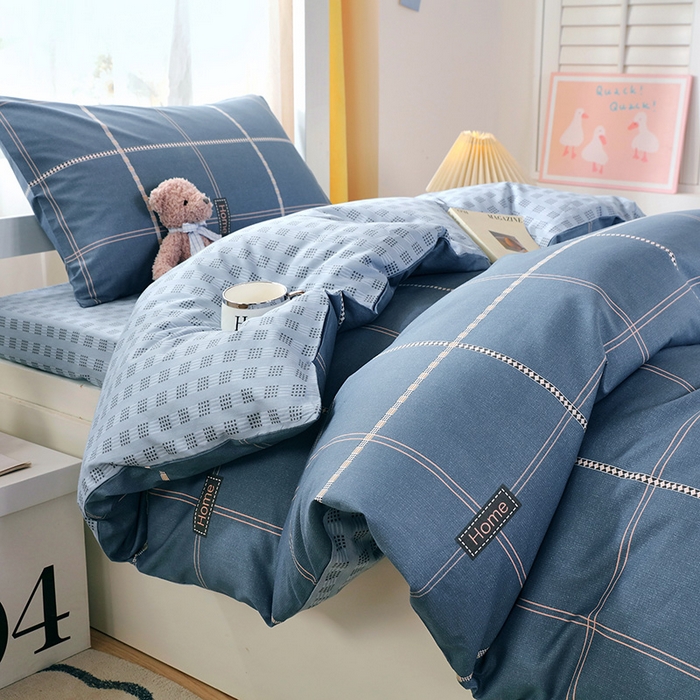 91家纺网 家纺一手货源 找家纺 悦织湾家纺 2025新款13372全棉纯棉印花学生三件套正宗高密度活性环保印染上下铺三件套 卡特-蓝