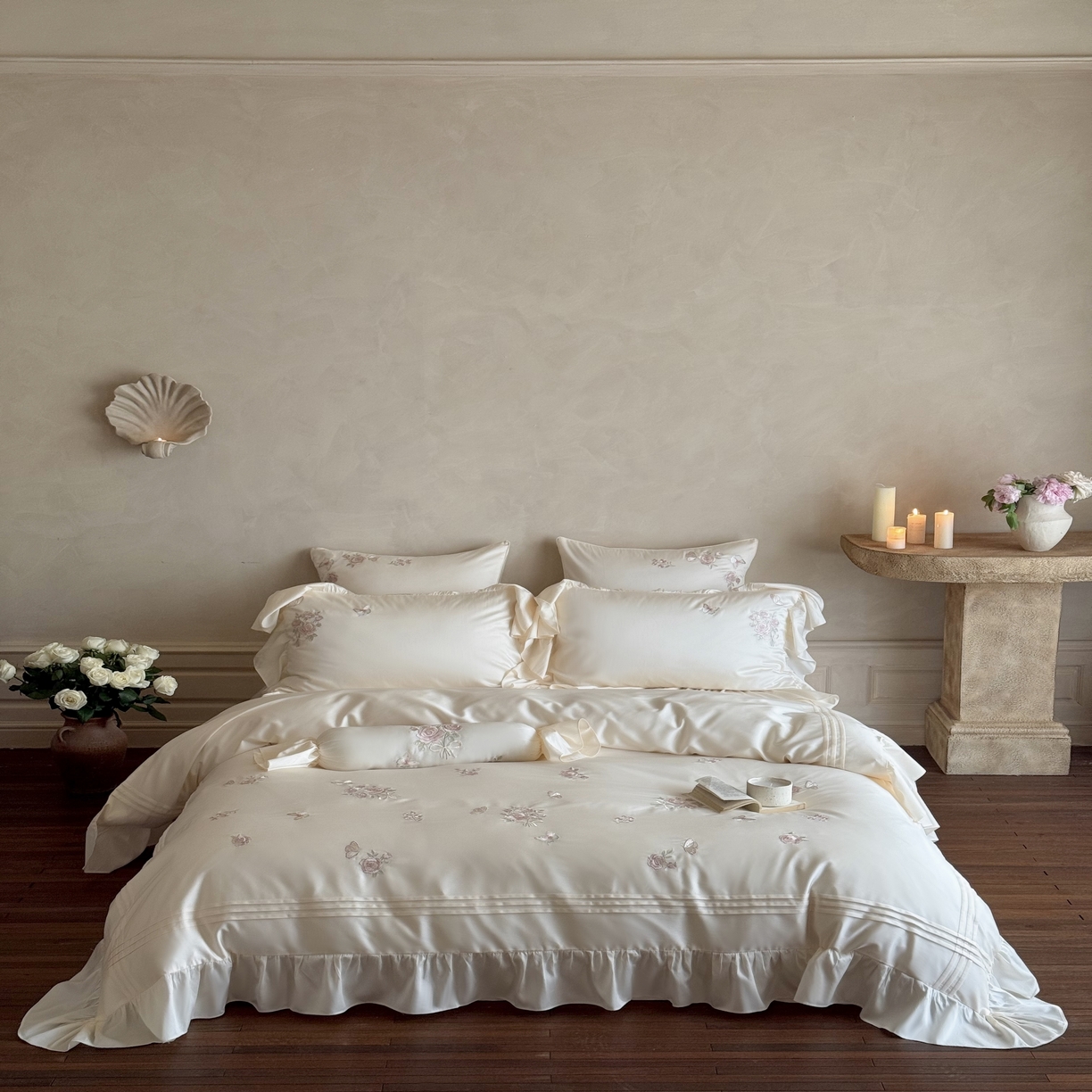 91家纺网 家纺一手货源 找家纺 MIU缪家居 2025新款亲肤舒适100支全棉纯棉四件套-花溪 花溪-白色