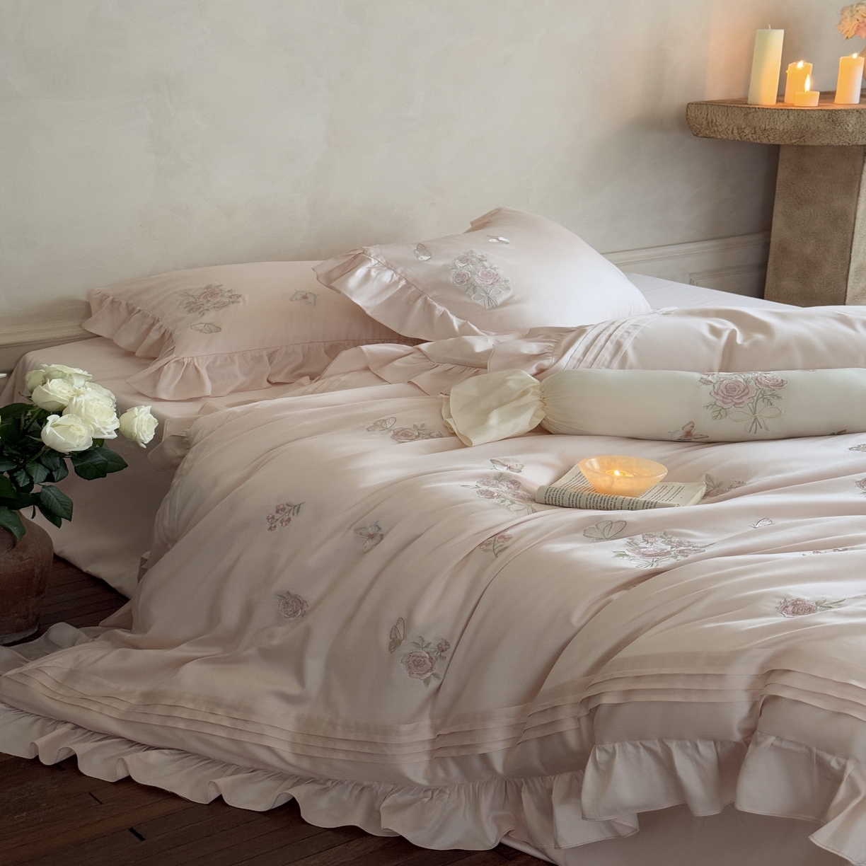MIU缪家居 2025新款亲肤舒适100支全棉纯棉四件套-花溪 花溪-粉色