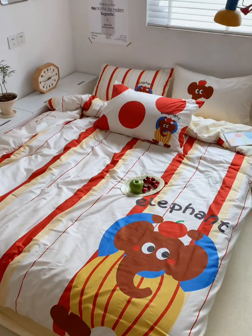 91家纺网 家纺一手货源 找家纺 柚可家居 2024定版数码印花卡通40全棉四件套 ele象