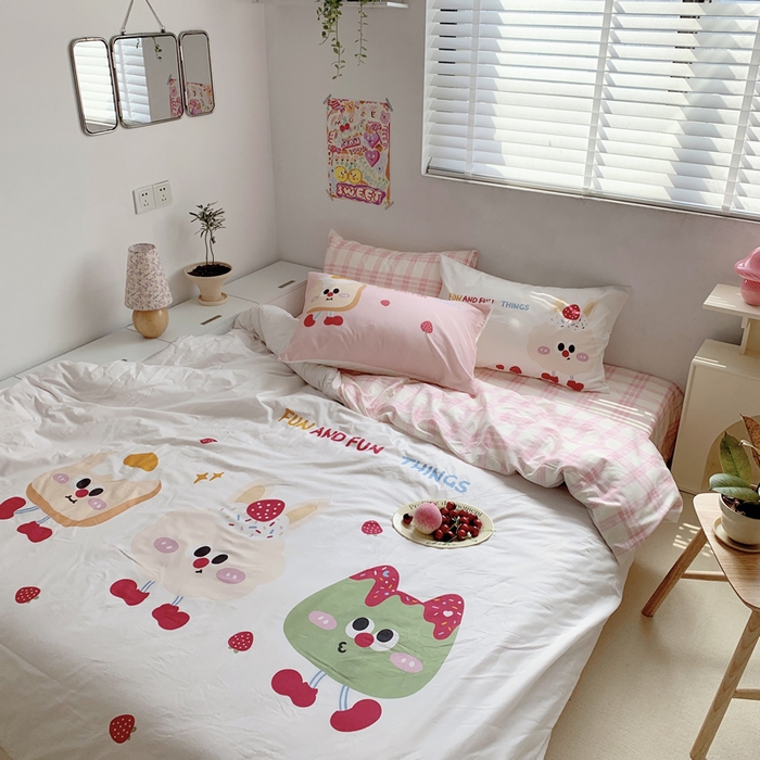 柚可家居 2024定版数码印花卡通40全棉四件套 草莓芝士