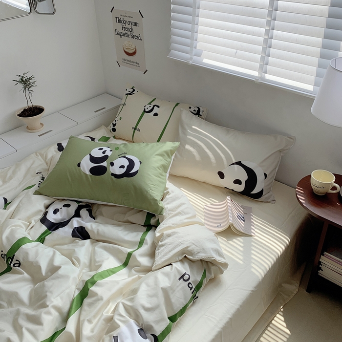 91家纺网 家纺一手货源 找家纺 柚可家居 2024定版数码印花卡通40全棉四件套 熊猫