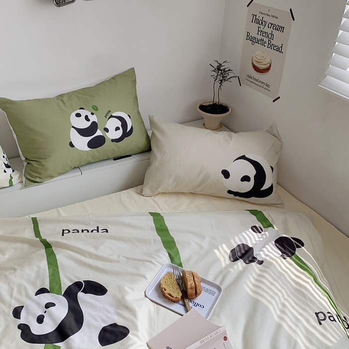 91家纺网 家纺一手货源 找家纺 柚可家居 2024定版数码印花卡通40全棉四件套 熊猫