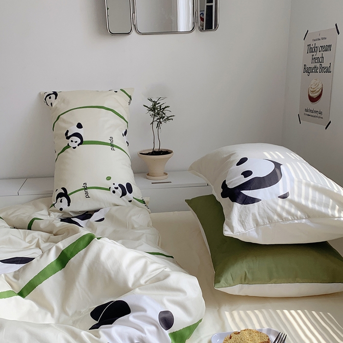 91家纺网 家纺一手货源 找家纺 柚可家居 2024定版数码印花卡通40全棉四件套 熊猫