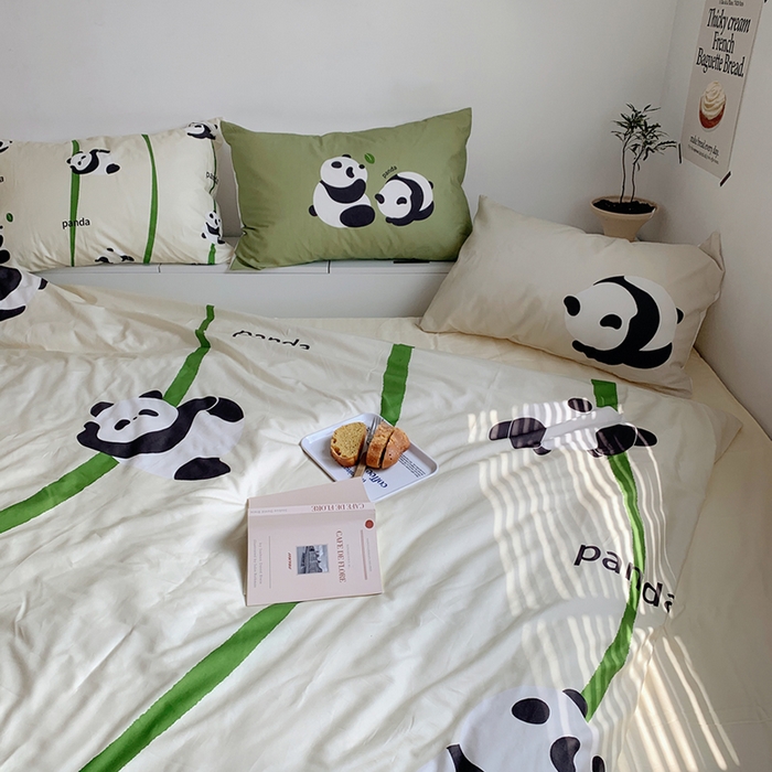 91家纺网 家纺一手货源 找家纺 柚可家居 2024定版数码印花卡通40全棉四件套 熊猫
