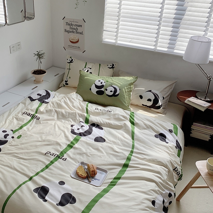 91家纺网 家纺一手货源 找家纺 柚可家居 2024定版数码印花卡通40全棉四件套 熊猫