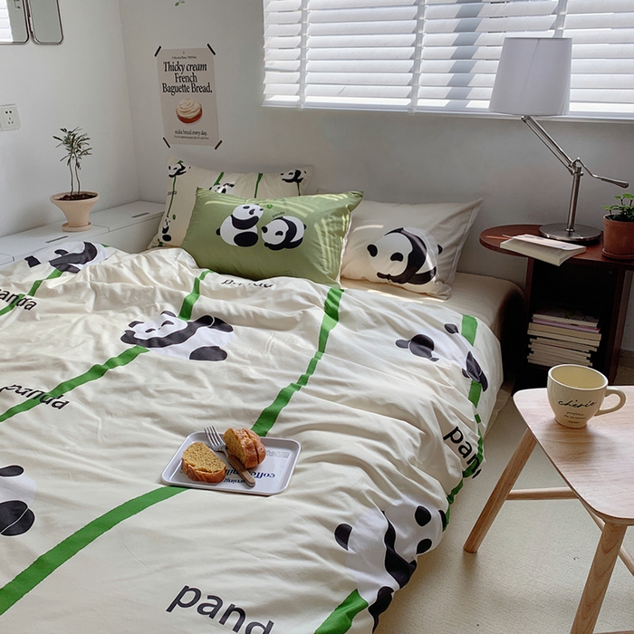 91家纺网 家纺一手货源 找家纺 柚可家居 2024定版数码印花卡通40全棉四件套 熊猫