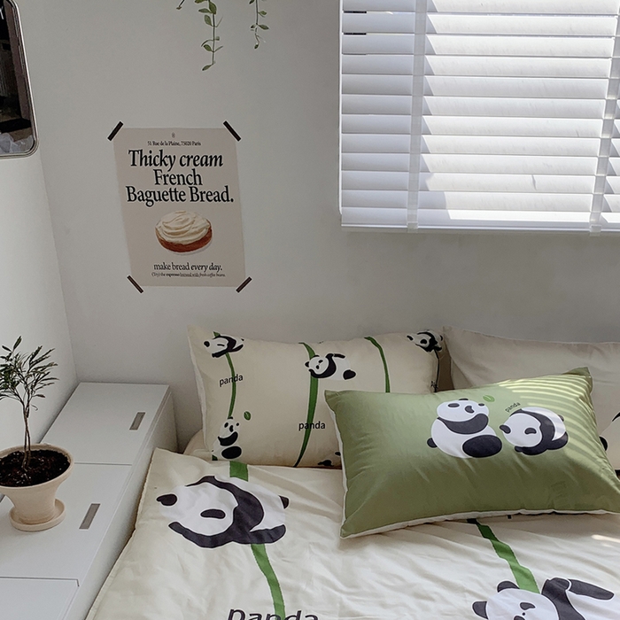 91家纺网 家纺一手货源 找家纺 柚可家居 2024定版数码印花卡通40全棉四件套 熊猫